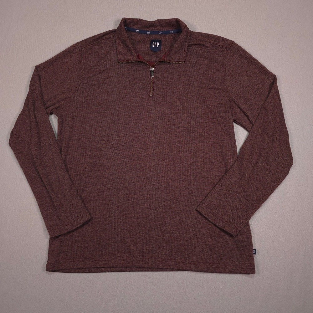 Gap Mens Quarter Zip Pullover Sweater Burgundy Marl Ribbed Long Sleeve GP006462